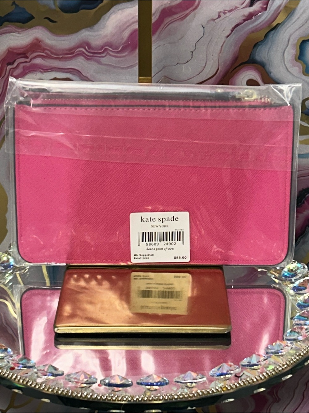 kate spade Bright Pink Logo Zip Pouch wi/Gold Accents Approx. 8 x6 Box included - Picture 3 of 13